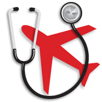 Avião vermelho e instrumento médico